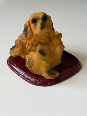 Ashley Belle Honey Realistic Cocker Spaniel & Pappy Dog Figurine on Wood Base